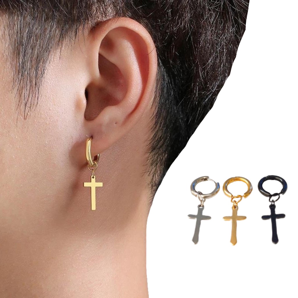 Ear Piercing Hoop Earrings Hanging Cross Minimalist Round Circle