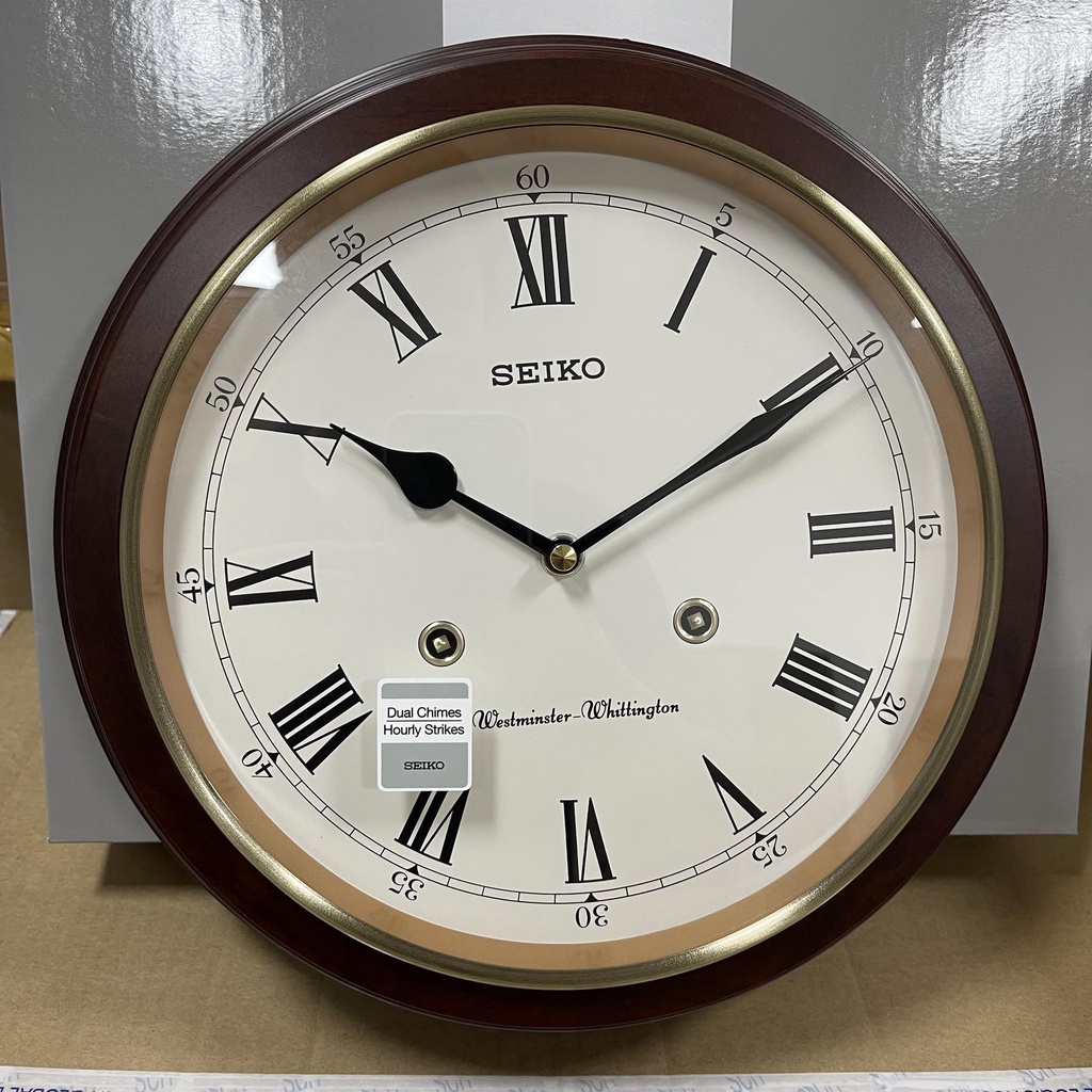Horloge Murale Seiko Station QXH202B - Carillon Westminster, Cadre Bois Aulne 31.4cm