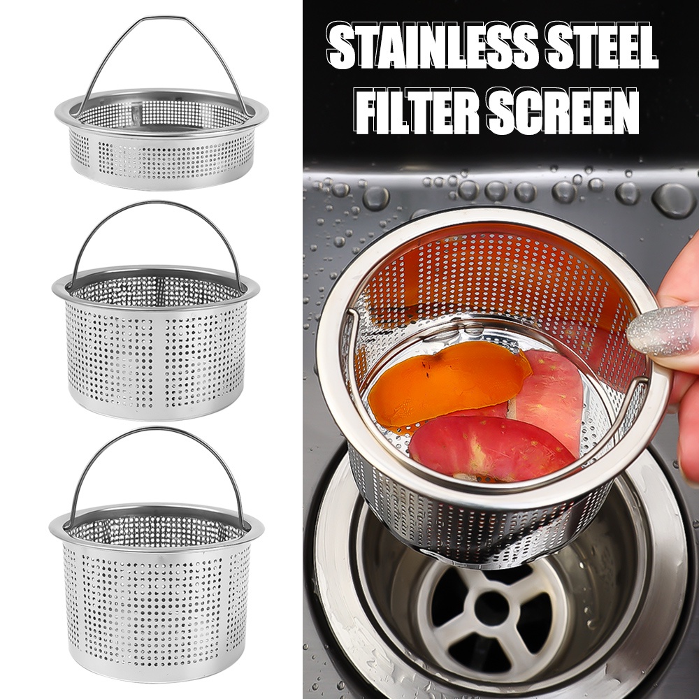 Kitchen Sink Strainer Basket with Handle Stainless Steel Sink Drains