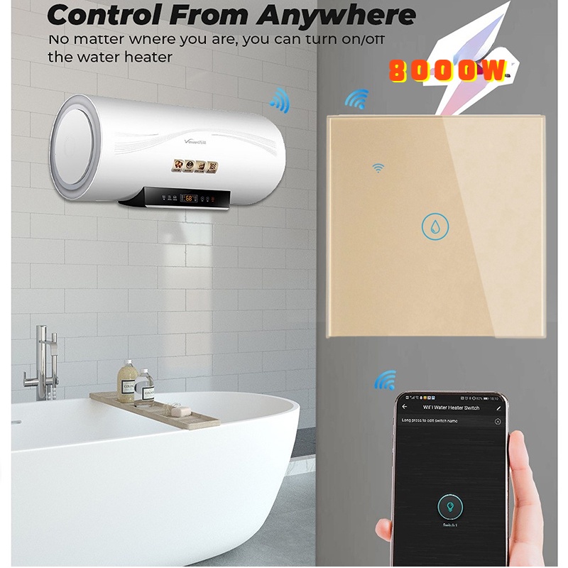WiFi 20A Boiler Water Heater Aircon Switch Wireless Tuya Touch Wall