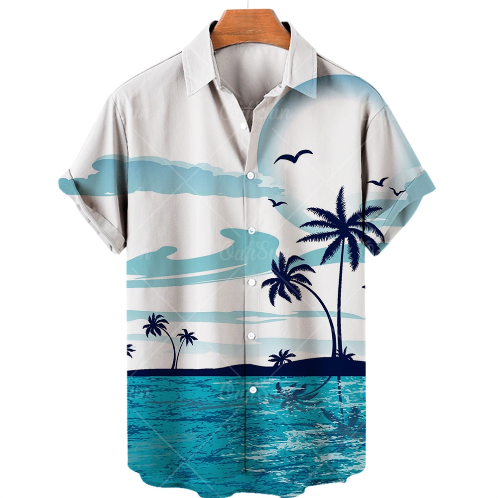 Summer Men's Hawaiian Shirt Coconut Tree 3d Printed Short Sleeve Tee ...