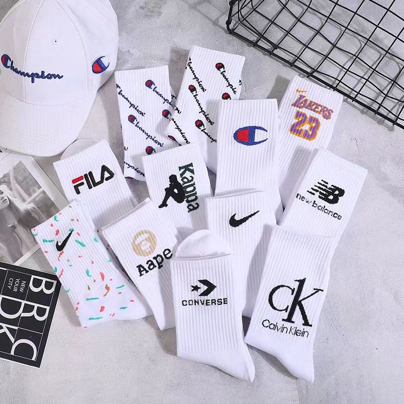 Unisex Running Sports Socks College Style High Tube Socks Cotton Stockings