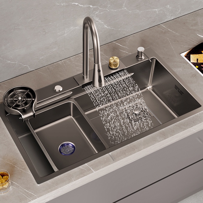 SUS304 Stainless Steel Large Kitchen Sink With Knife Holder Handmade Tank Double Bowl Basin Sink For Kitchen Fixture Accessories - 13 - View #6