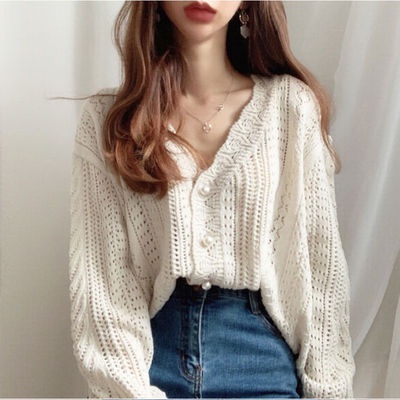 V neck hollow outlet out white knitting