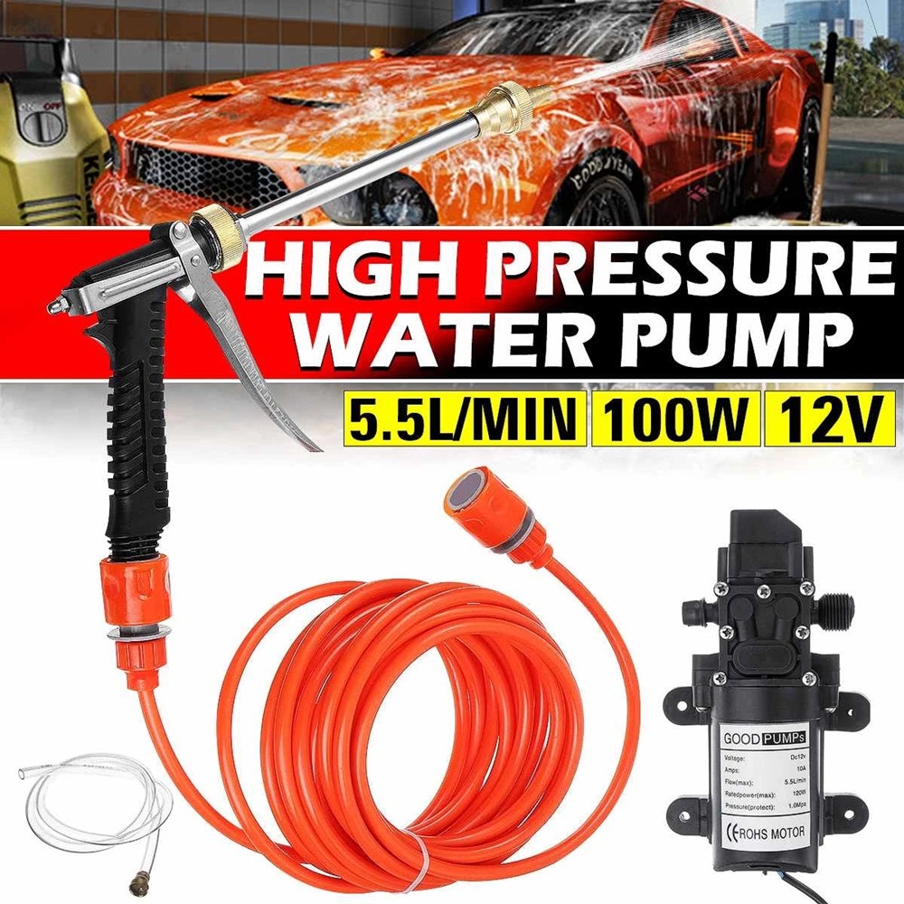 [SG SELLER LOCAL STOCK] Portable Electric Pressure Washer Pump 100W 130 PSI 12V High Pressure Powerful Washing Kit with 6-meter PVC Hose for Home Garden Vehicles Projects
