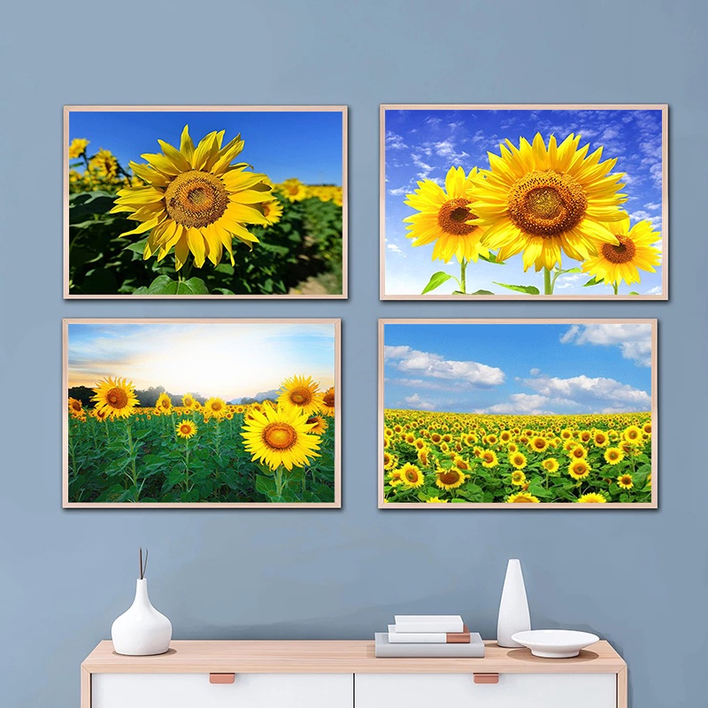Framed Sunflower Canvas Painting Home Decor Wall Pictures for Living ...