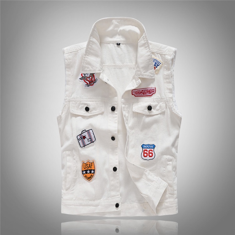 White denim jacket with on sale patches