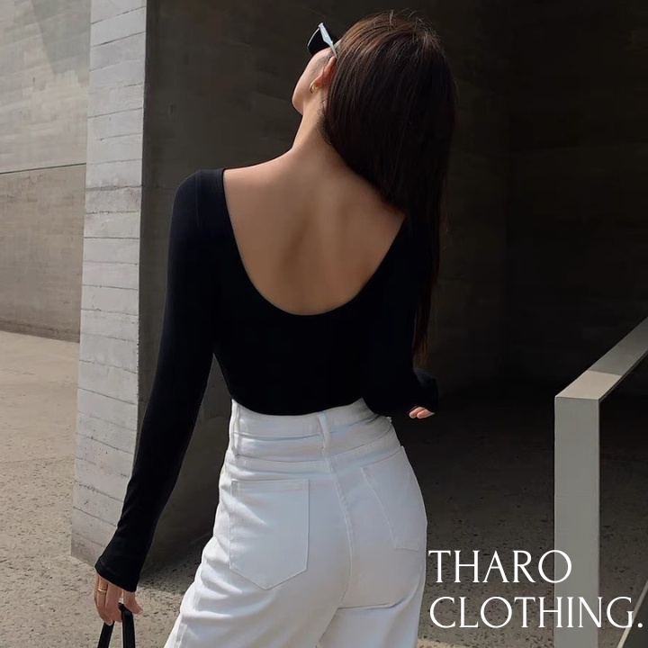U-shaped Long Sleeve Women's Shirt, Long Shape - Tharo Clothing [AO00092]
