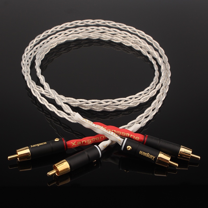 Pair Three Multistrand Single Crystal Copper RCA Cable Silver Plated HiFi Audio Interconnect