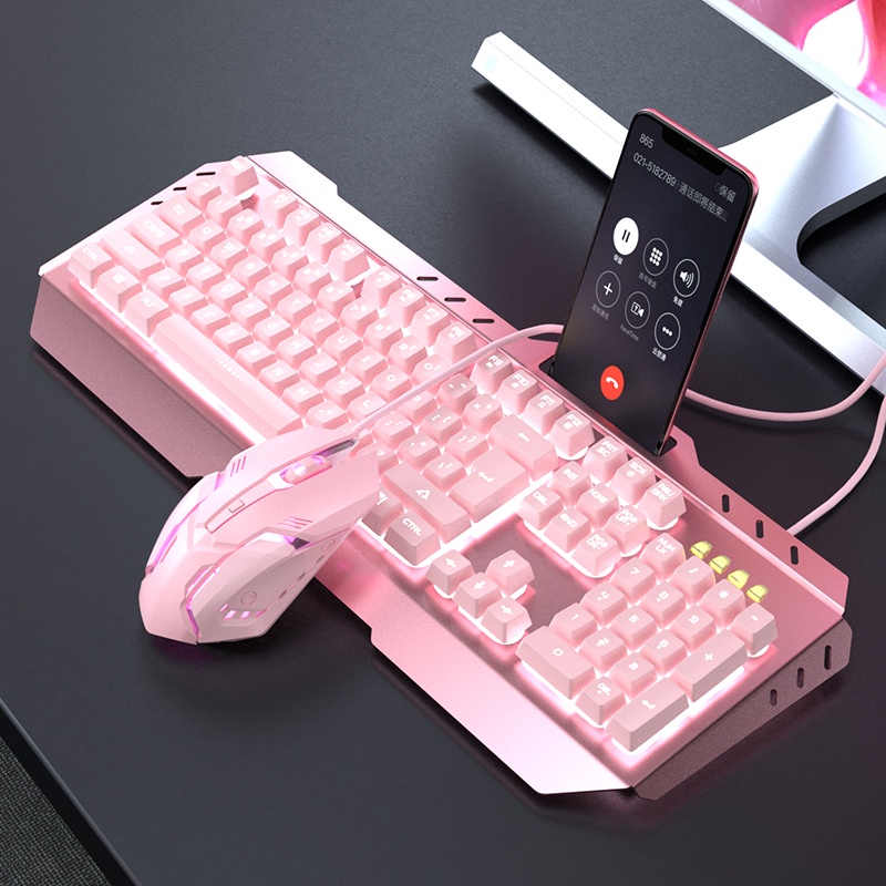 Cute Pink Purple violet Gamimg Keyboard and silent mouse set mechnical