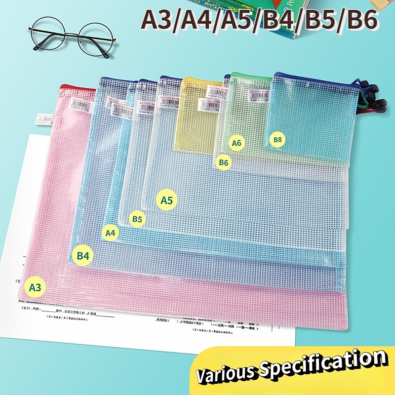 A3/A4/A5/B4/B5/B6 Mesh Zipper File Pouch Waterproof Transparent Office ...