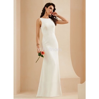 Backless Square Collar Satin Mermaid Wedding Dress Sexy White