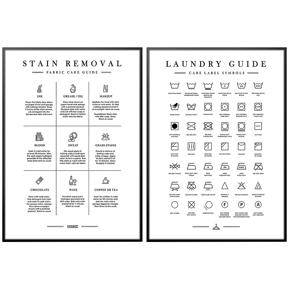 2pcs Canvas Laundry Sign Laundry Symbols Sign Laundry Symbols Wall Art