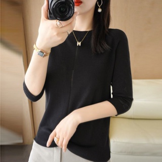 Spot] Early autumn thin three-quarter sleeve bottom knit women's