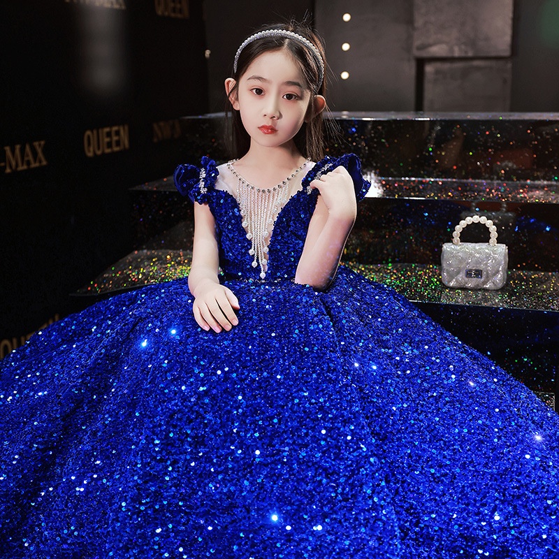 Princess Long Dress Girls Sequin Evening Weddings Prom Party