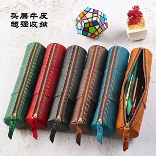 Retro Crazy Horse Leather Pencil Roll Up Cases Pen Bag Pouch Student Adult  Pencil Holder Office High School Supplies Stationery