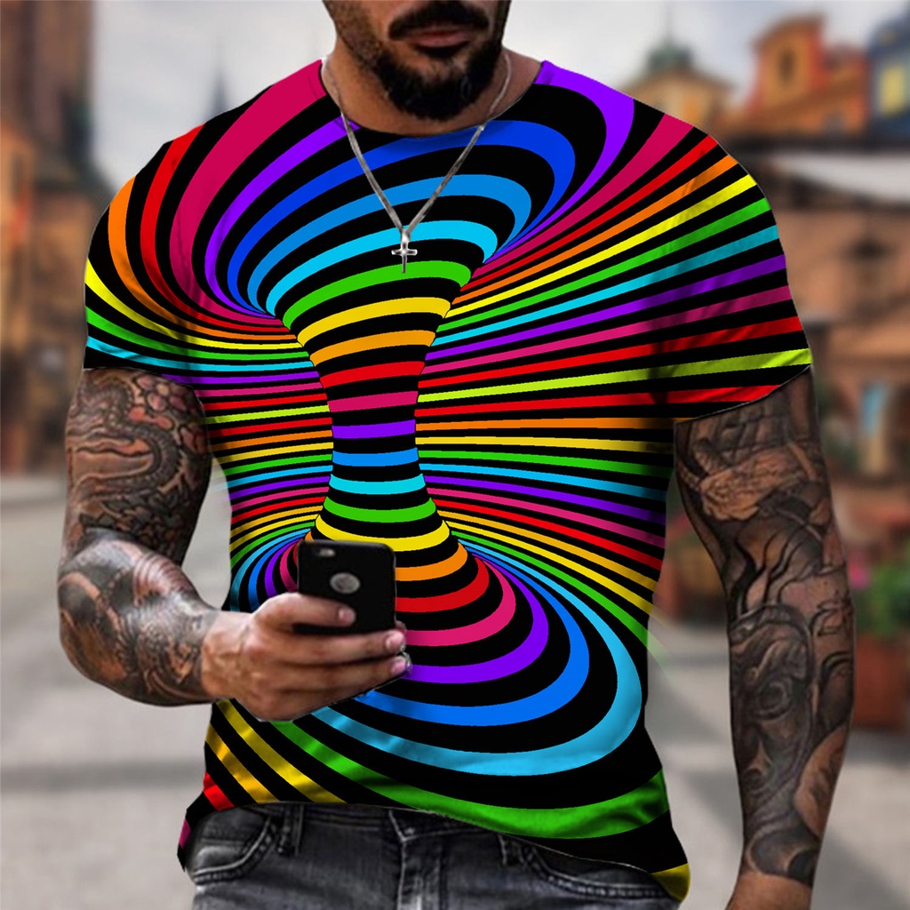 Newest Fashion Men Women Rainbow 3d Printing T Shirt Vertigo Hypnotic