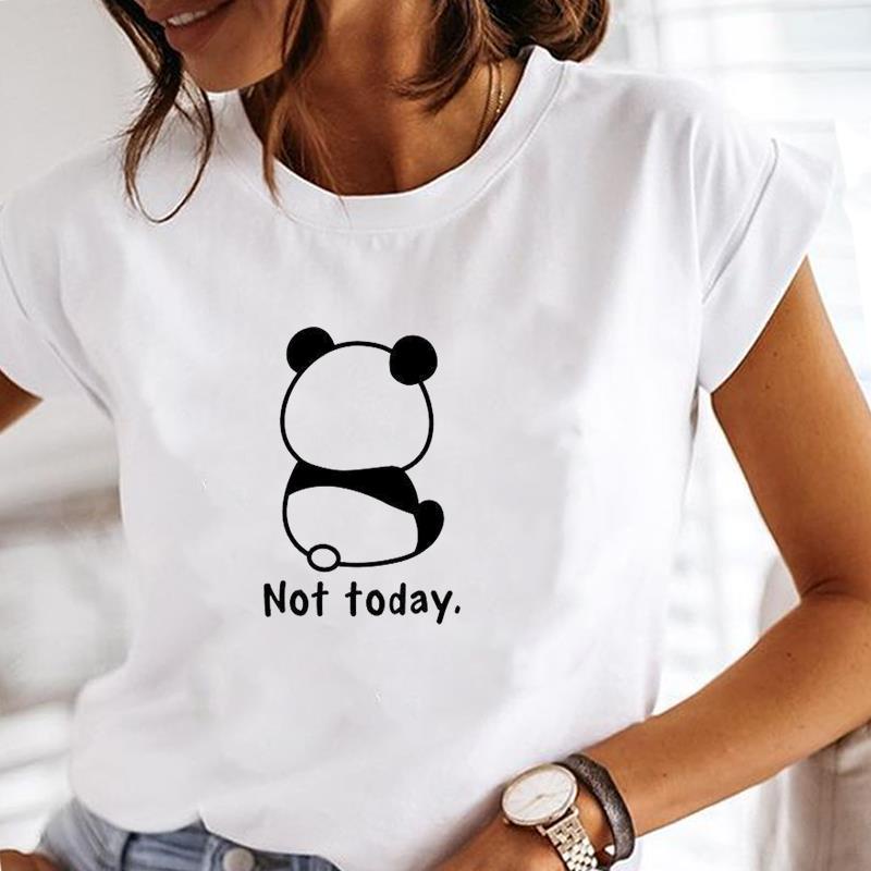 Women Female Casual Clothes Fashion Panda Funny Cartoon Clothing Short Sleeve Print T-shirts Top Graphic Tee