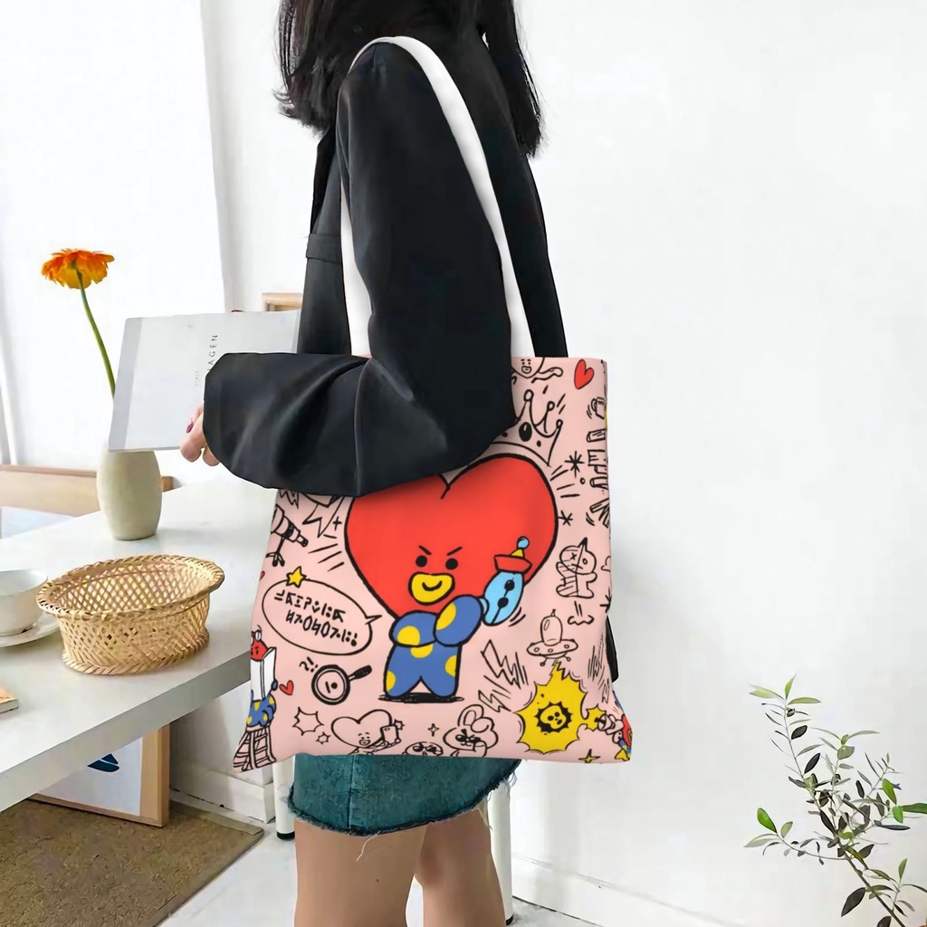 BTS BT21 Women s Retro Large Size Canvas Shoulder Bag Crossbody