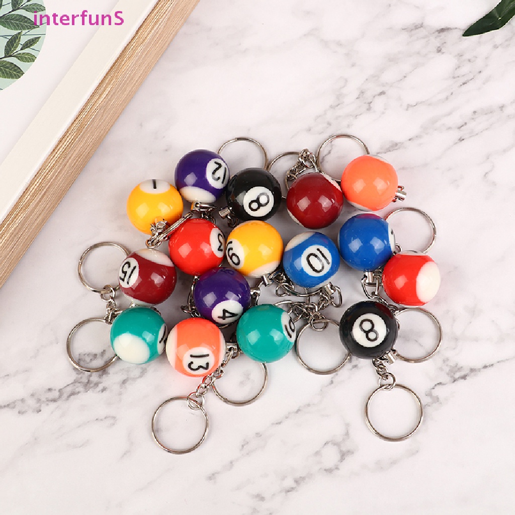 [InterfunS] Mini Billiards Shaped Keyring Assorted Colorful Billiards Pool Ball Keychain [NEW