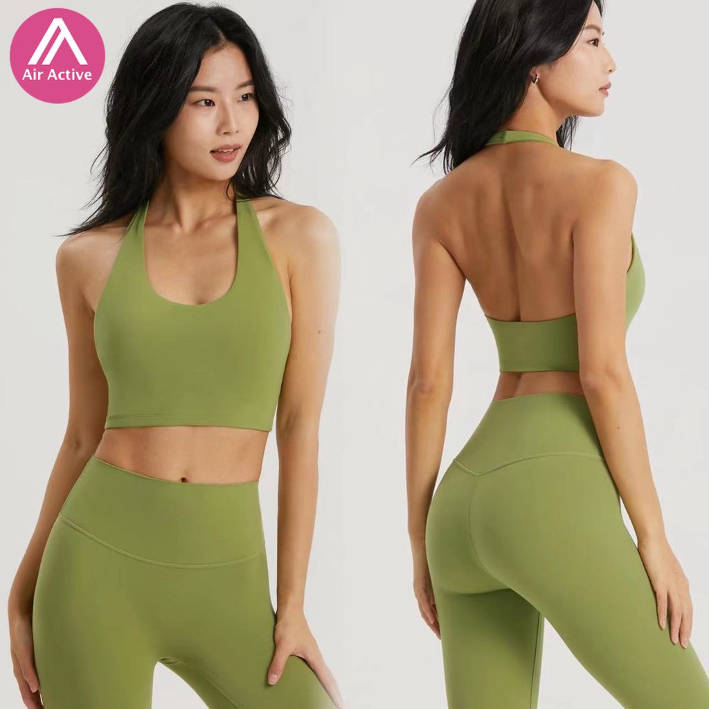 Half Fixed Halter Neck Yoga Bra Sexy Lycra High Stretchy Sports Bra Running Fitness