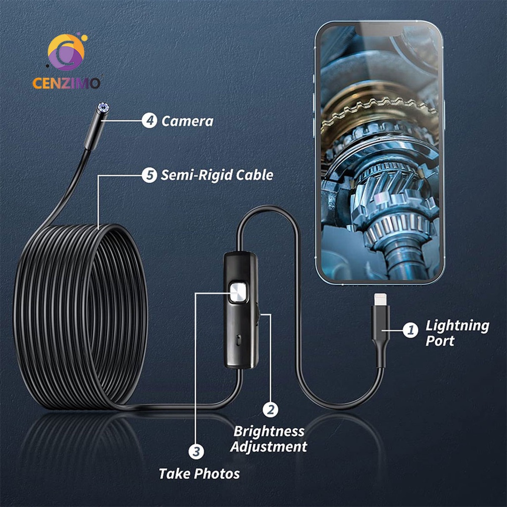 CENZIMO Snake Camera with 8 LED Lights USB Industrial Borescope