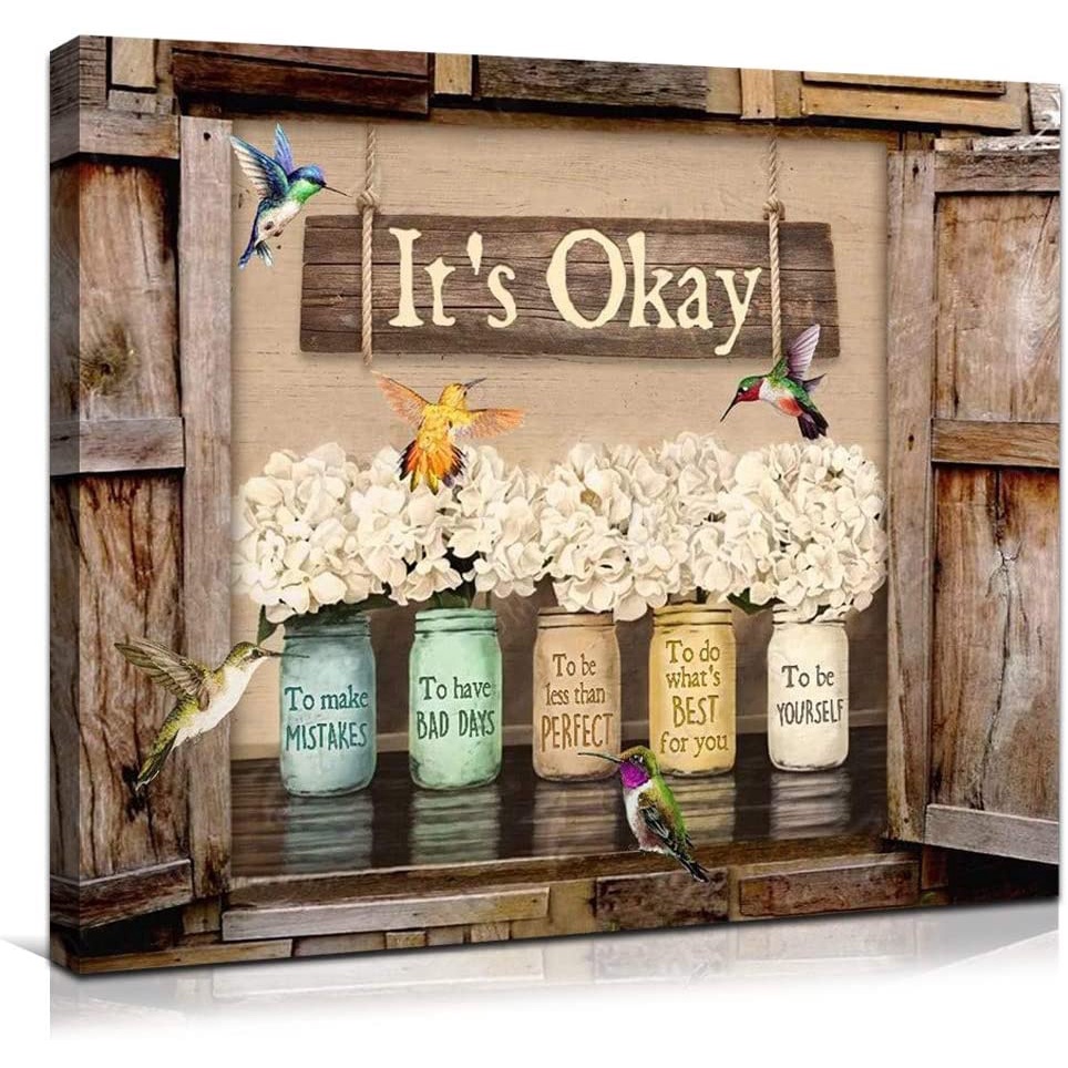 Rustic Canvas Wall Art White Flower in Mason Jar Art Prints It's Ok