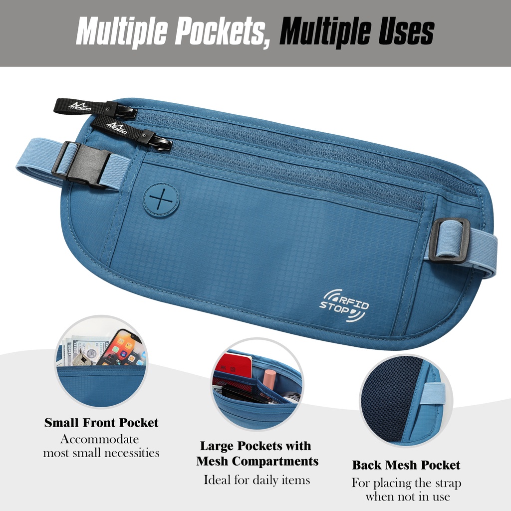 MoKo Secure Travel Money Belt, Undercover Hidden RFID Blocking