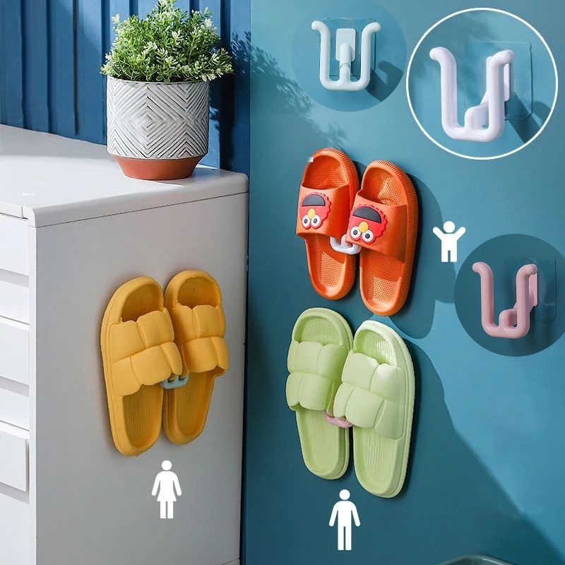 Two Slots Shoes Hanging Hook Wall-mounted Slippers Drain Rack Strong ...