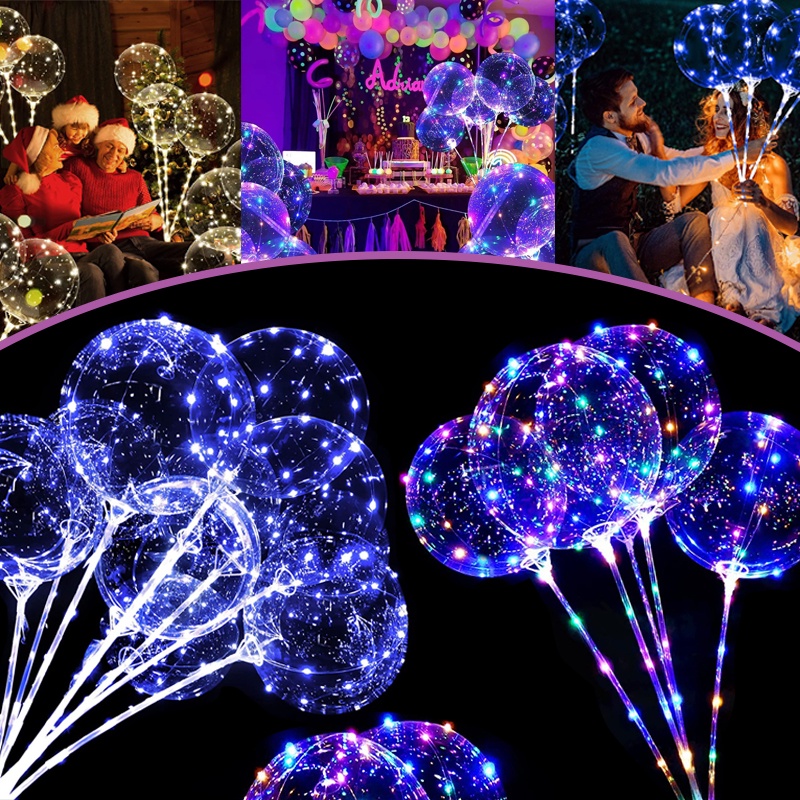 LED Light Up Bobo Balloons with Stick Colorful Luminous Clear