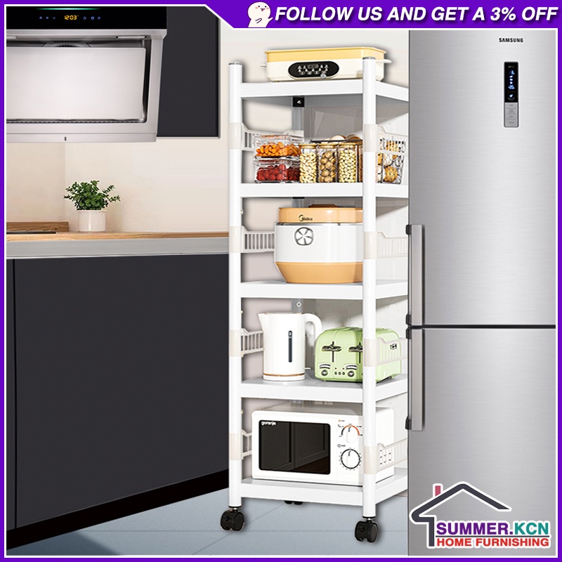 Movable White Kitchen Rack Shelf Bedroom Book Bathroom Rack with Wheels