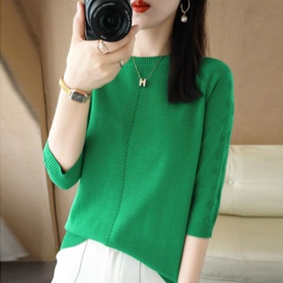 Spot] Early autumn thin three-quarter sleeve bottom knit women's