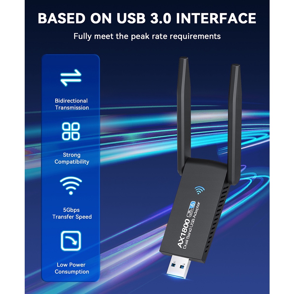 1800m Usb Wifi 6 Adapter Dual Antenna 1300m Network Card Ax1800 Dual Band 24g 5g Wifi Adapter 