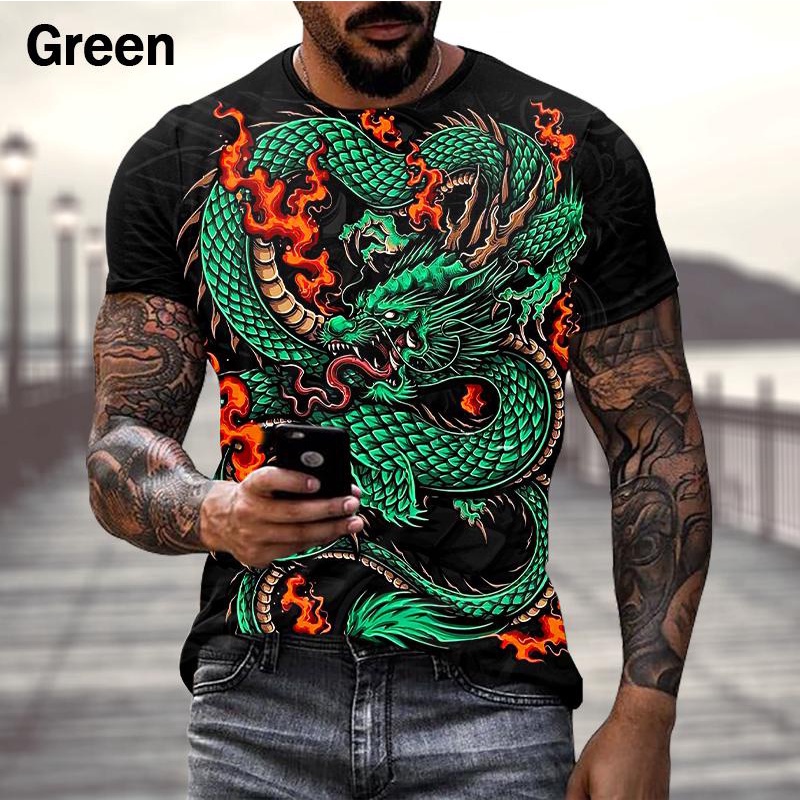 Fashion 3D Printing Dragon T Shirts Men Cool Short-sleeved Tee | Shopee ...