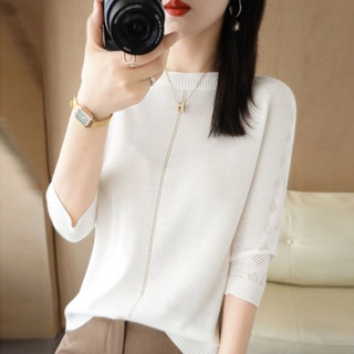 Spot] Early autumn thin three-quarter sleeve bottom knit women's