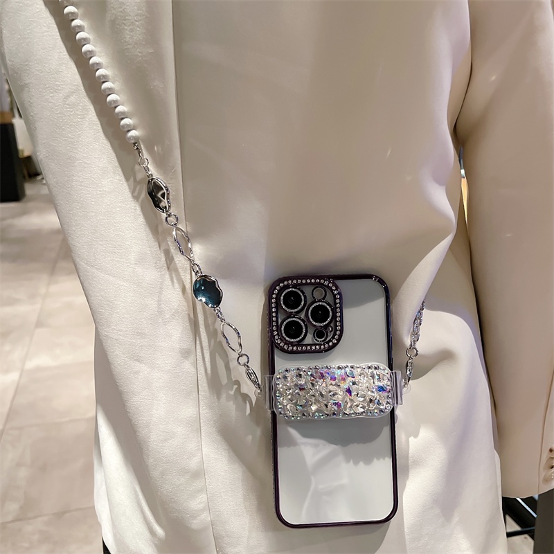 Universal high-quality rhinestone Shiny blingPhone Case Hanging Rope Back Clip Mobile Phone Lanyard strap phone back clip lanyard