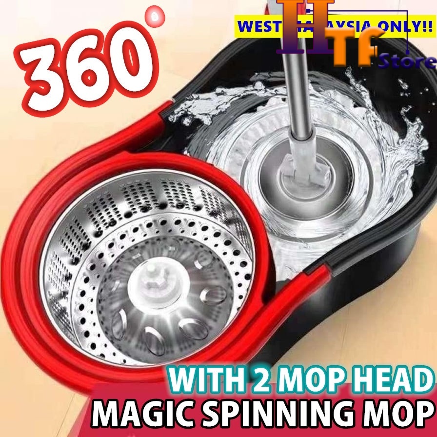 Easy Spin Mop With 2 Microfiber Mop Heads 360 degree With 4 Wheels ...