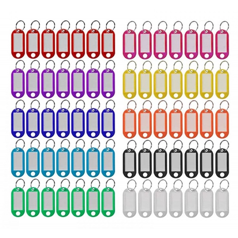 50pcs Colorful Plastic Keychain Key Tags Label Numbered Name Baggage