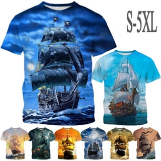 Summer T-Shirt For Men Sailing Pirate Ship Pattern Man T Shirt 3d