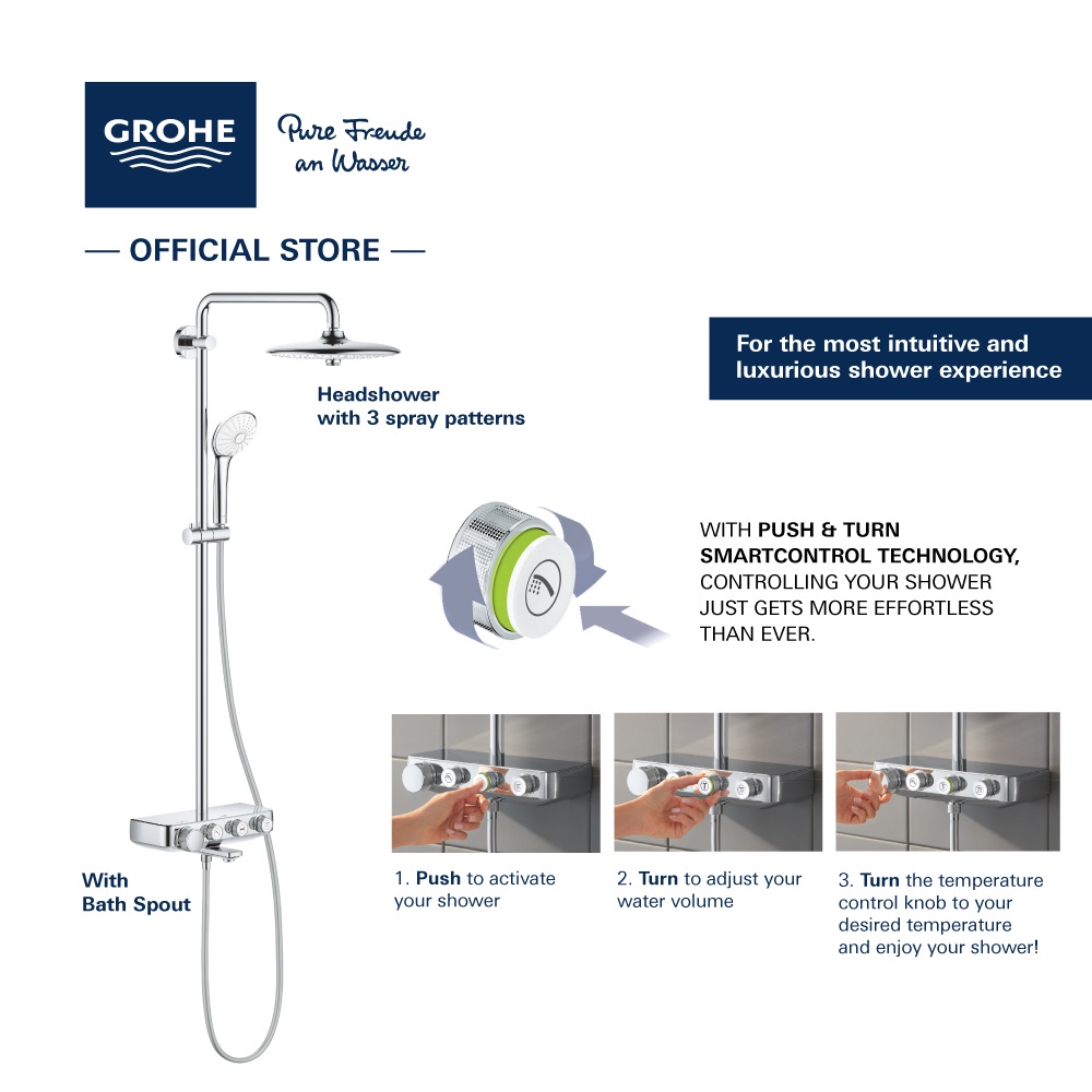 GROHE Euphoria SmartControl 260 Shower System with Thermostatic Bath