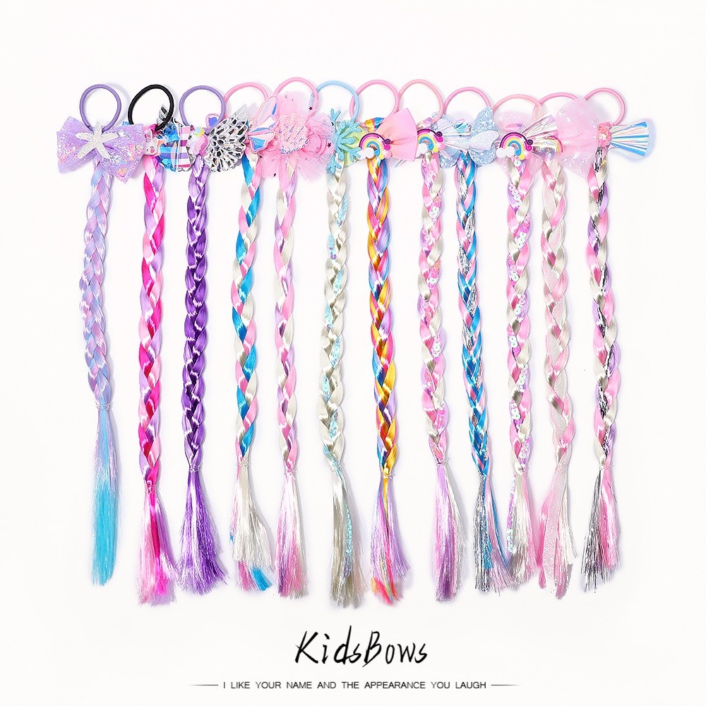 Colourful Bow Braid Hair for Girls DIY Hairstyle Headband Kids Ponytail Holder Rubber Bands Princess Hair Accessories