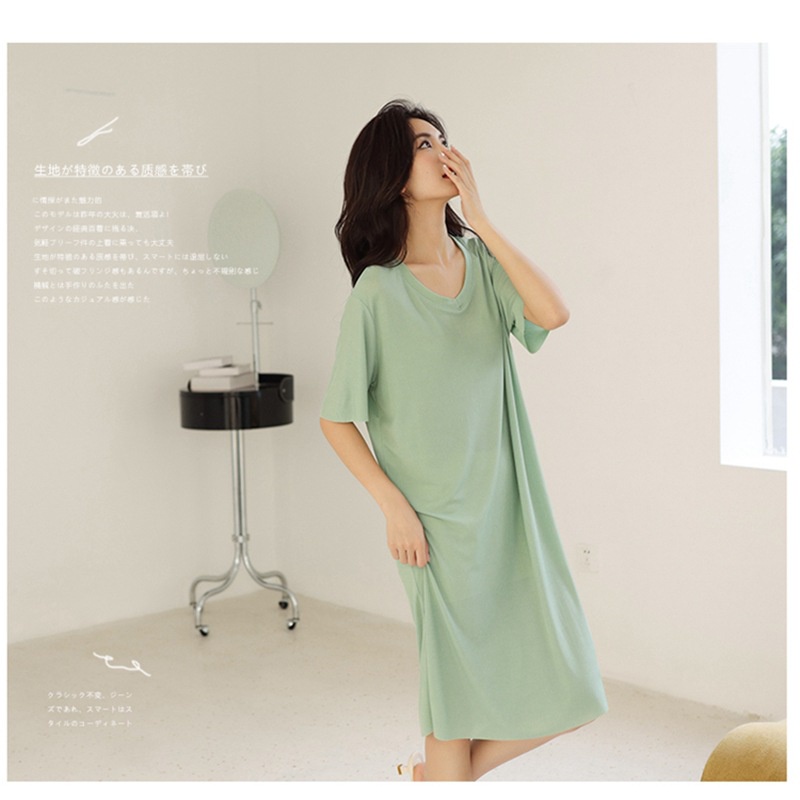 Women ice silk V neck Dresses Plain Dress Loose Lounge wear Comfortable Short Sleeves dress Casual Summer Sleepwear woman Splicing dresses candy colour skirt Shopee Singapore