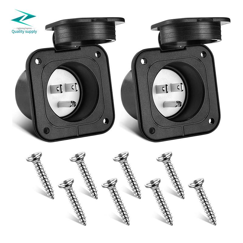 2 Pack 15 Amp Flanged Inlet 125V NEMA 515 RV Shore Power Inlet Plug