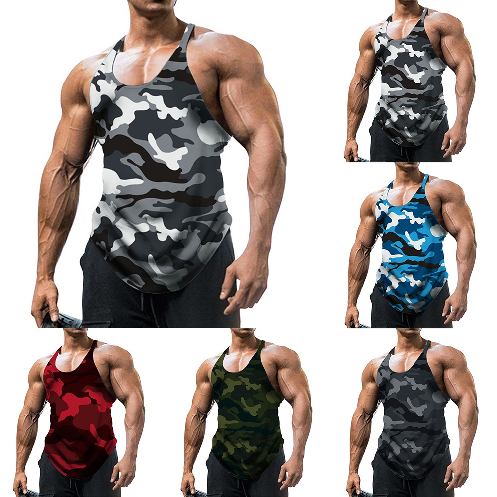 Mens Gym Mesh Fitness Quick-drying Camouflage Tank Top Summer Casual ...