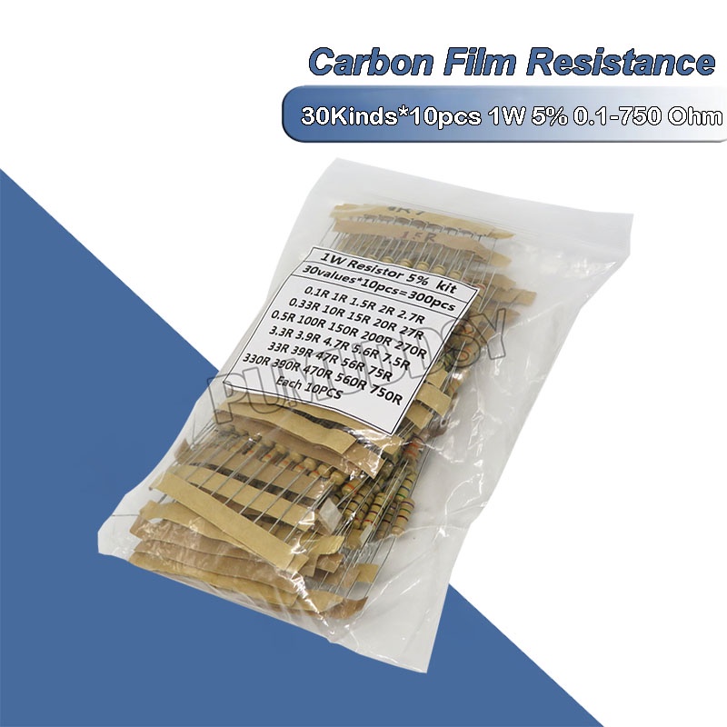 300PCS/Set 30values X 10PCS 1W 5 Resistor Kit 0.1750 Ohm Carbon Film Resistance Shopee Singapore