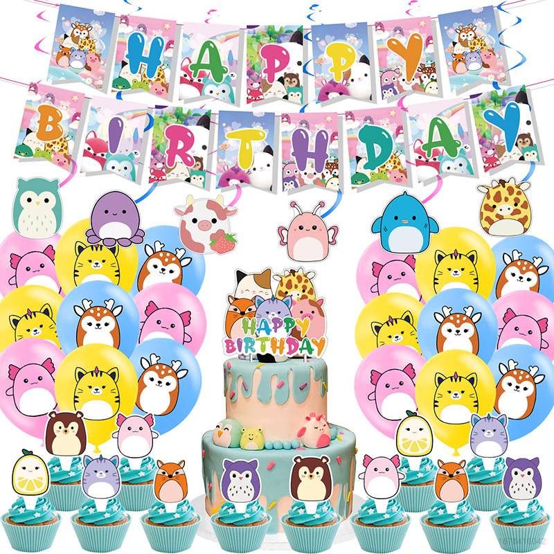 Squishmallows Theme Kids Birthday Party Decorations Banner Cake Topper 