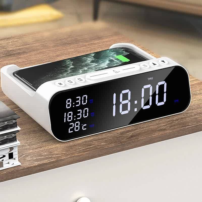 15W Wireless Charger Alarm Clock Bluetooth Speaker LED Smart Digital
