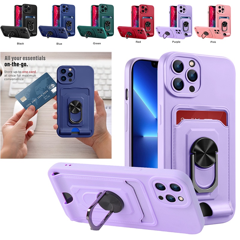 For IPhone 14 Pro 13 12 Pro Max Soft Case with Card Holder Ring Stand 14Plus Magnet Insert TPU Shockproof Kickstand iPhone14 Phone Casing