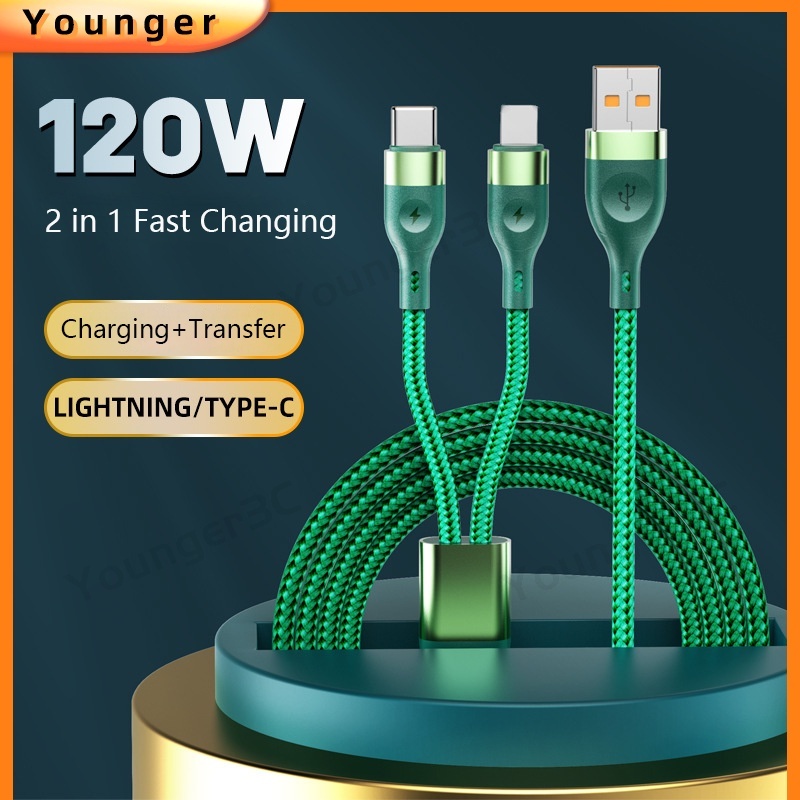 2 In 1 Super Fast Charging Cable 120W Dual-Head Flash Charging Data ...