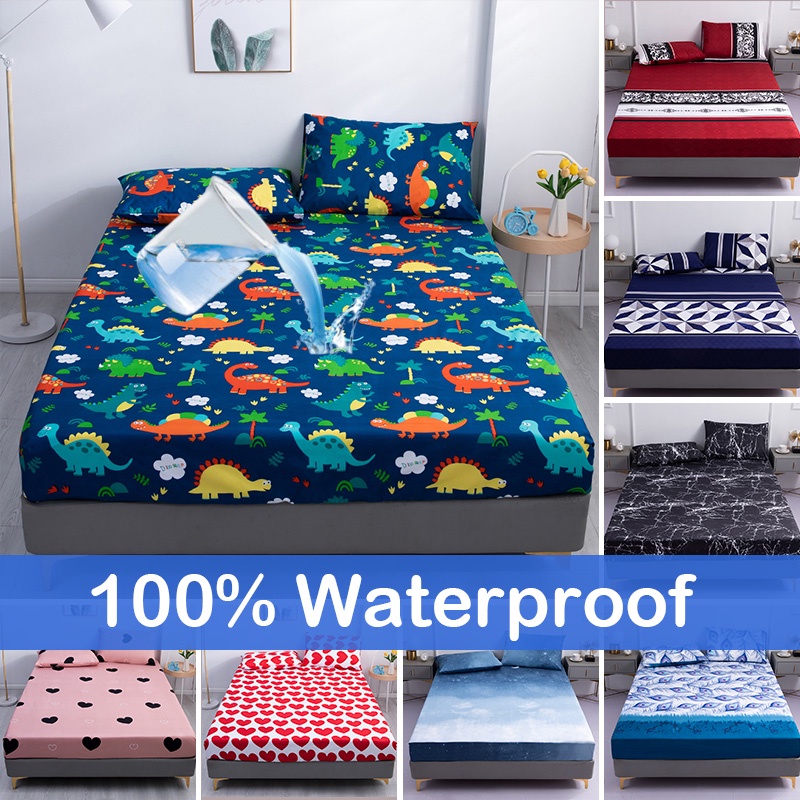 Vaahome 100 Waterproof Fitted Sheet with Elastic Rubber Pillowcase Mattress Protector Bedsheet